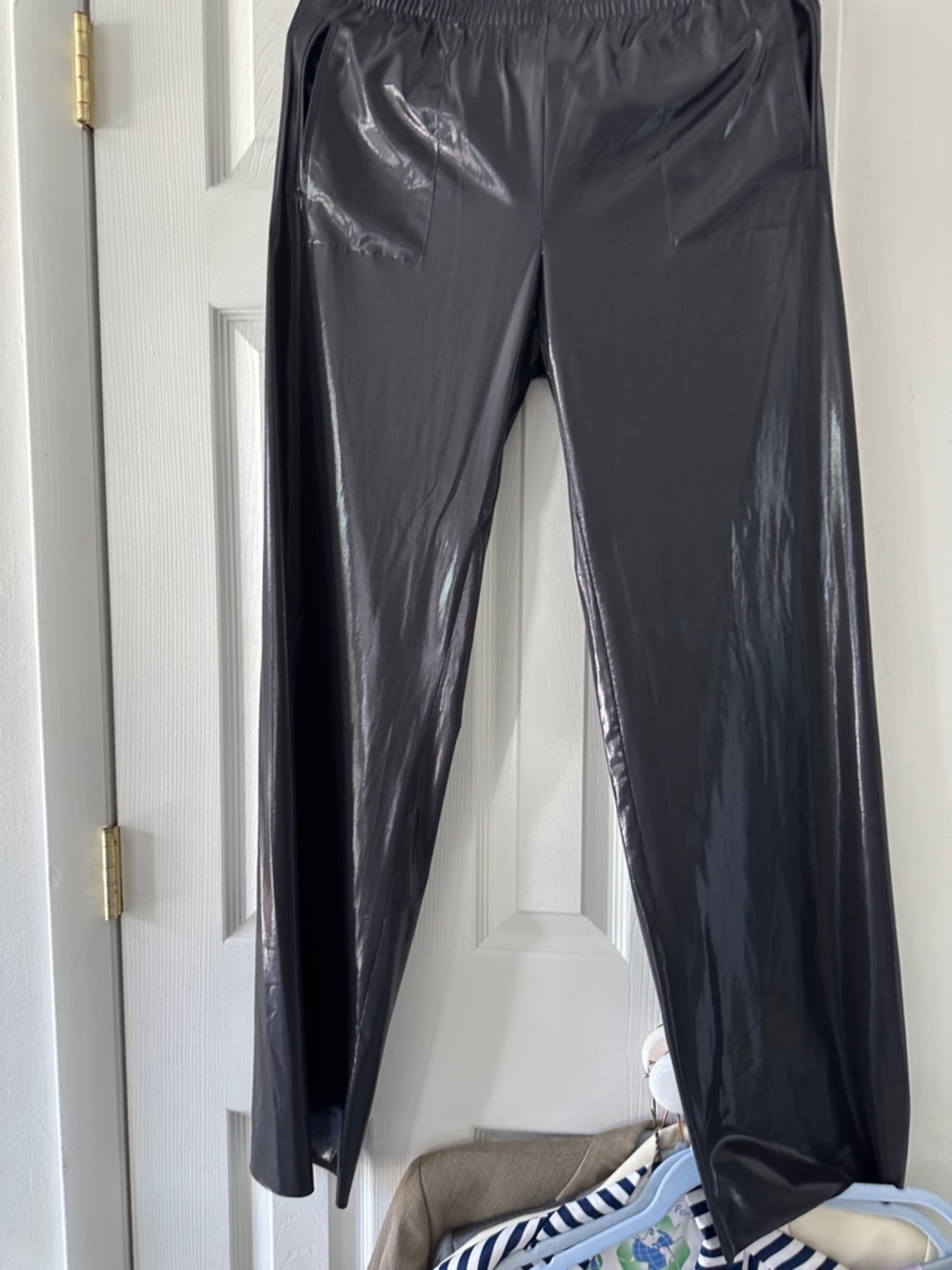 Norma Kamali Shiny Black Wide-Leg Pants